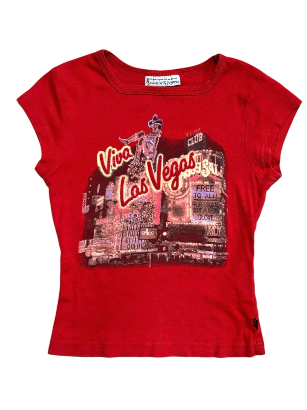 Self Esteem | Y2K Red Las Vegas Graphic Print Short Sleeve Cropped Baby Tee